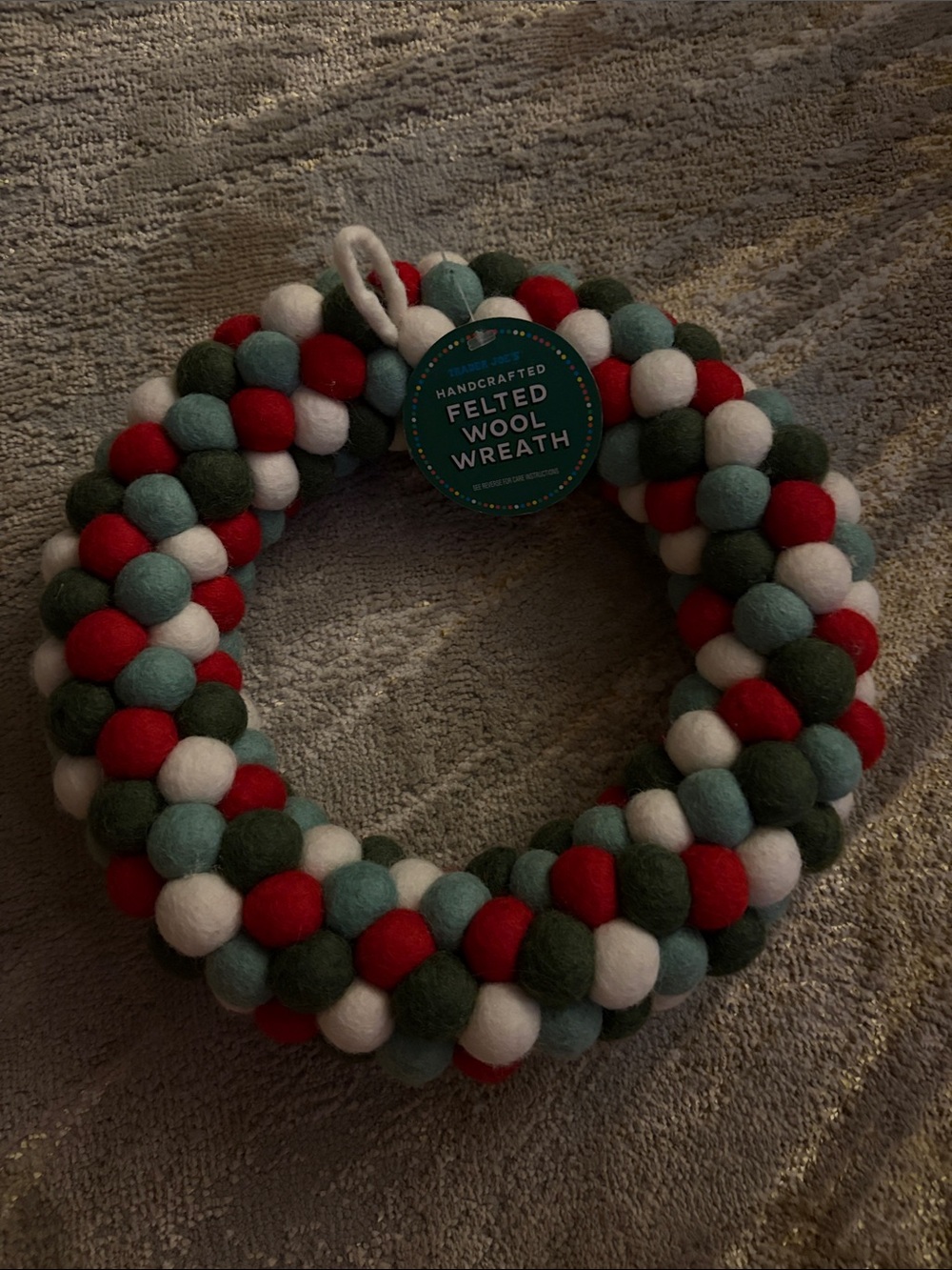 Handcrafted Felted Wool Wreath - Red, Green, White